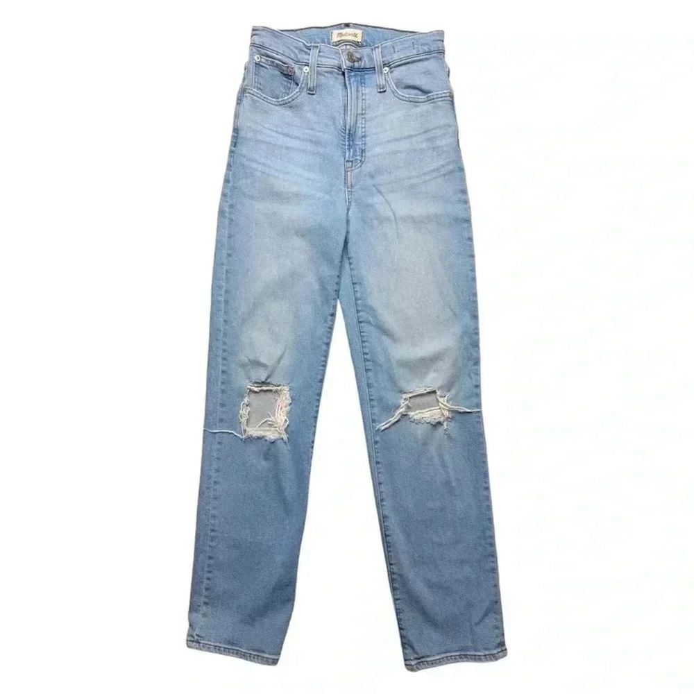 (NWOT) Madewell The Perfect Vintage Straight Jean in Danby Wash: Knee-Rip - 25 - Picture 2 of 6